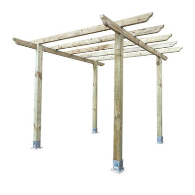 Premier Garden Supplies Traditional Pergola 8X9Ft Square 2.4X2.7X2.7M + 4X Feet. Heavy Duty Wooden Diy Kit Patio/bbq/hot Tub/seating Area (Hxwxd M)
