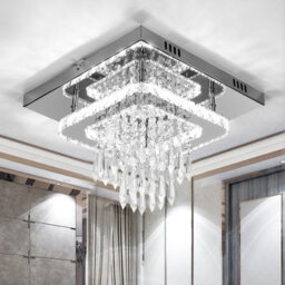 Crystal Led Ceiling Light Square Chandelier Flush Mount Living Room Bedroom Lamp - thumbnail 1