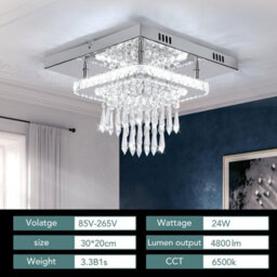 Crystal Led Ceiling Light Square Chandelier Flush Mount Living Room Bedroom Lamp - thumbnail 3
