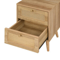 Manila Oak & Pvc Rattan 2 Drawer Bedside Table Nightstand Chest Bedroom Storage Furniture - thumbnail 5