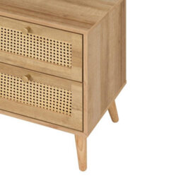 Manila Oak & Pvc Rattan 2 Drawer Bedside Table Nightstand Chest Bedroom Storage Furniture - thumbnail 4