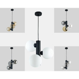 Luminosa Lighting Luminosa Tube Globe Pendant Ceiling Light Black, Smoky Glass Shade 3X E27 - thumbnail 5