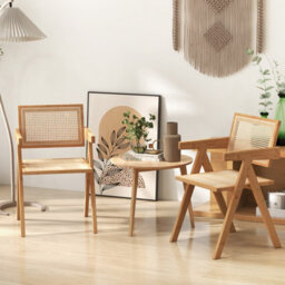 Costway Set Of 2 Kitchen Dining Chair Set Modern Rattan Accent Chair Backrest Side Chair