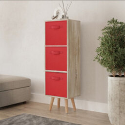Urbn-Living Urbnliving 80Cm Height 3 Tier Antique Oak Wooden Storage Bookcase Scandinavian Style Beech Legs With Red Inserts