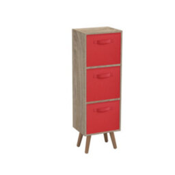 Urbn-Living Urbnliving 80Cm Height 3 Tier Antique Oak Wooden Storage Bookcase Scandinavian Style Beech Legs With Red Inserts - thumbnail 2