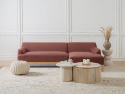 Beliani Corner Sofa 3 Seater Sosjo Fabric Burgundy Left Hand - thumbnail 2