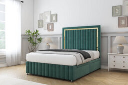 "Sloomy Boston Gold Emerald Plush Divan Bed 4 Drawers-26"" Strutted Headboard 12"" Footboard 4'6 Double" - thumbnail 3