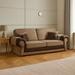 Furnishings For Less UK Portland Fabric 3 Seater Sofa  Rolled Arms Brown And Beige - thumbnail 1