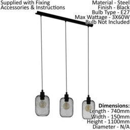 Elegant Black Mesh Hanging Pendant Light For Kitchen Island - 3 Bulb E27 Fixture - thumbnail 2