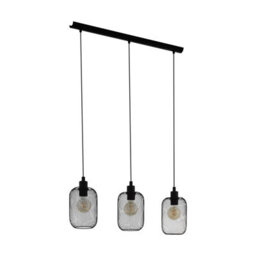 Elegant Black Mesh Hanging Pendant Light For Kitchen Island - 3 Bulb E27 Fixture