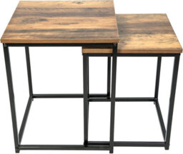 Spot On Dealz Square Nest Of 2 Tables Black Metal Frame With Solid Oak Wooden Effect Modern Nesting Small Bedside Table Living Room Furniture - thumbnail 3