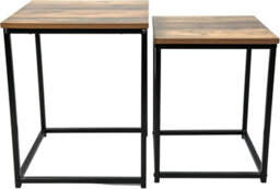 Spot On Dealz Square Nest Of 2 Tables Black Metal Frame With Solid Oak Wooden Effect Modern Nesting Small Bedside Table Living Room Furniture - thumbnail 2