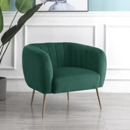 Matilda 84Cm Wide Green Ruched Back Velvet Accent Chair With Brass Coloured Steel Legs