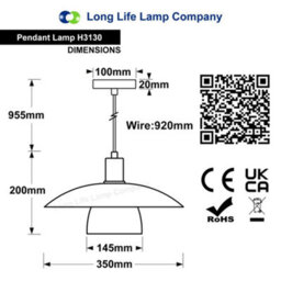 Long Life Lamps Company Modern Ceiling Pendant Light Grey Frosted Glass H3130 - thumbnail 2