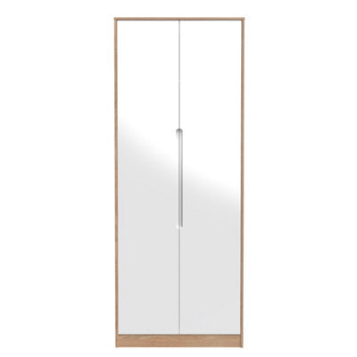Turin 2 Door Wardrobe In White Gloss & Bardolino Oak (Ready Assembled) - image 1