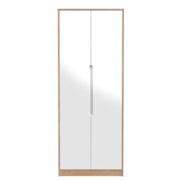 Turin 2 Door Wardrobe In White Gloss & Bardolino Oak (Ready Assembled) - thumbnail 1