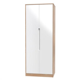 Turin 2 Door Wardrobe In White Gloss & Bardolino Oak (Ready Assembled) - thumbnail 3