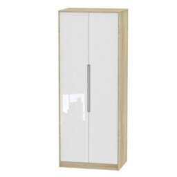 Turin 2 Door Wardrobe In White Gloss & Bardolino Oak (Ready Assembled) - thumbnail 6