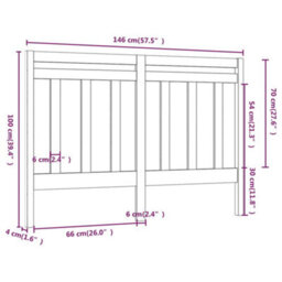 Berkfield Bed Headboard Black 146X4X100 Cm Solid Wood Pine - thumbnail 6