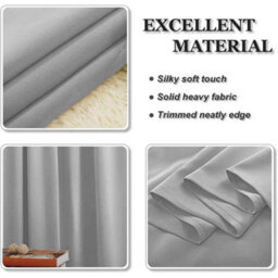 Ameha Light Grey Blackout Pencil Pleat Curtains Ready Made Thermal Insulated Heavy Thick Curtain 66''x90'' Bedroom Living Room Uk - thumbnail 5