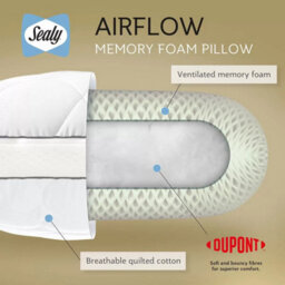 Sealy Memory Airflow Pillow Cooling Ventilated Memory Foam, Medium Firm Support, Hypoallergenic Cotton Cover For Back - thumbnail 6