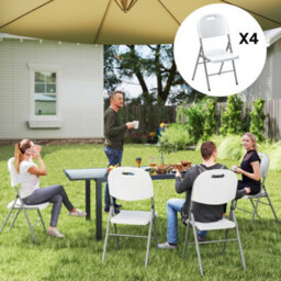 Outsunny 4Pcs Folding Chair With Steel Frame, Garden Chair Set, White - thumbnail 1