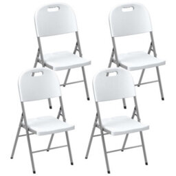 Outsunny 4Pcs Folding Chair With Steel Frame, Garden Chair Set, White - thumbnail 2
