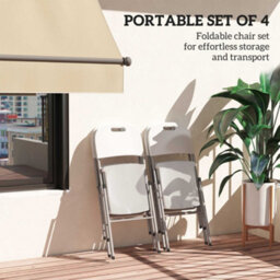 Outsunny 4Pcs Folding Chair With Steel Frame, Garden Chair Set, White - thumbnail 4