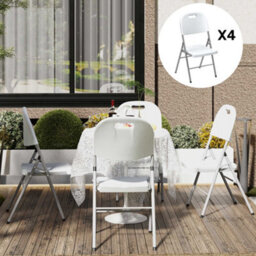 Outsunny 4Pcs Folding Chair With Steel Frame, Garden Chair Set, White - thumbnail 7