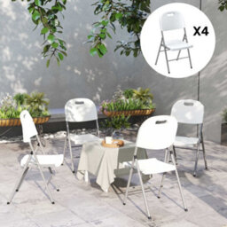 Outsunny 4Pcs Folding Chair With Steel Frame, Garden Chair Set, White - thumbnail 6