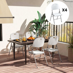 Outsunny 4Pcs Folding Chair With Steel Frame, Garden Chair Set, White - thumbnail 9