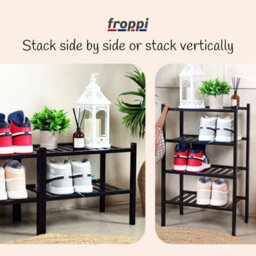 Froppi™ 4 Tier Shoe Rack For Shoe Storage, Black Bamboo Wooden Space Saving Rack, Shoe Organizer Shelf L45.2 W29.5 H72.4 Cm - thumbnail 9