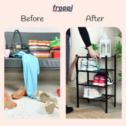 Froppi™ 4 Tier Shoe Rack For Shoe Storage, Black Bamboo Wooden Space Saving Rack, Shoe Organizer Shelf L45.2 W29.5 H72.4 Cm - thumbnail 4