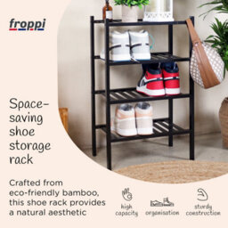 Froppi™ 4 Tier Shoe Rack For Shoe Storage, Black Bamboo Wooden Space Saving Rack, Shoe Organizer Shelf L45.2 W29.5 H72.4 Cm - thumbnail 3