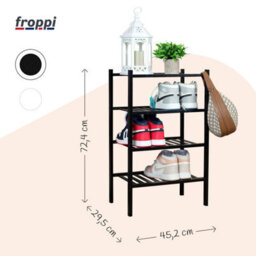 Froppi™ 4 Tier Shoe Rack For Shoe Storage, Black Bamboo Wooden Space Saving Rack, Shoe Organizer Shelf L45.2 W29.5 H72.4 Cm - thumbnail 2