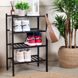 Froppi™ 4 Tier Shoe Rack For Shoe Storage, Black Bamboo Wooden Space Saving Rack, Shoe Organizer Shelf L45.2 W29.5 H72.4 Cm