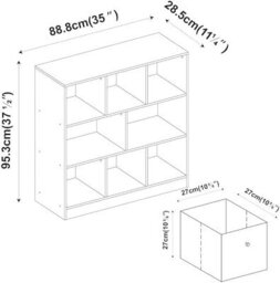 Urbn-Living Urbnliving Asymmetrical 8 Cube Oak Bookcase Storage Unit With 3 Fabric Drawer Inserts- Grey - thumbnail 3