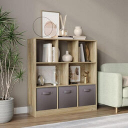 Urbn-Living Urbnliving Asymmetrical 8 Cube Oak Bookcase Storage Unit With 3 Fabric Drawer Inserts- Grey - thumbnail 4