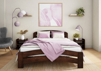 Nodax Small Double Bed Frame, F10, Solid Pine Wood, Easy Assembly, Sturdy Slats & Extra Support Legs, 4Ft, Walnut Finish - image 1