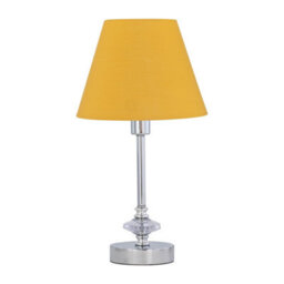 First Choice Lighting Chrome Jewelled Table Lamp With Ochre Yellow Shade