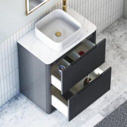 Royal Bathrooms Avenza 600mm Matt Obsidian Black Floor Standing Countertop Bathroom Vanity Unit 2 Drawer With Elena Basin - thumbnail 5