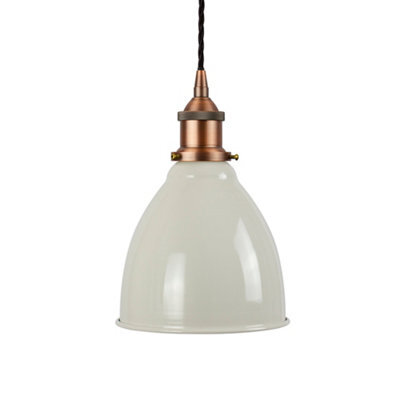 SE Home Clay White Classic Small Pantry Metal Painted Dome Pendant Light With Matt Antique Copper Lamp Holder And Black Twisted Cable