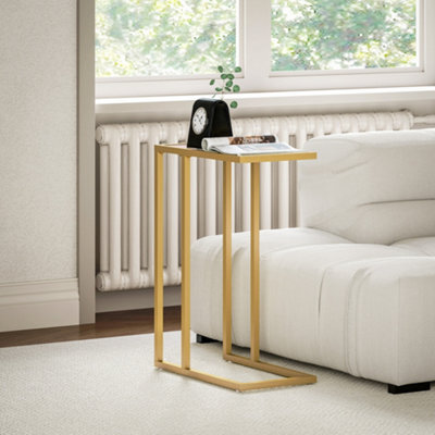 Homcom C-Shaped Side Table, End Table With Tempered Glass Tabletop, Gold - image 1