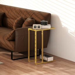 Homcom C-Shaped Side Table, End Table With Tempered Glass Tabletop, Gold - thumbnail 6