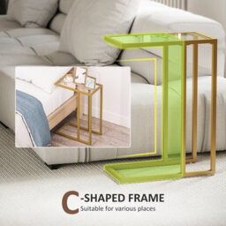 Homcom C-Shaped Side Table, End Table With Tempered Glass Tabletop, Gold - thumbnail 4