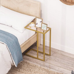 Homcom C-Shaped Side Table, End Table With Tempered Glass Tabletop, Gold - thumbnail 7