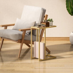 Homcom C-Shaped Side Table, End Table With Tempered Glass Tabletop, Gold - thumbnail 9
