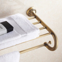 Pepte Bathroom Multi Towel Shelf Rail Rack Hanger Wall Mounted Antique Brass - thumbnail 2