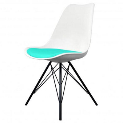 Fusion Living Soho White And Aqua Blue Plastic Dining Chair With Black Metal Legs - image 1