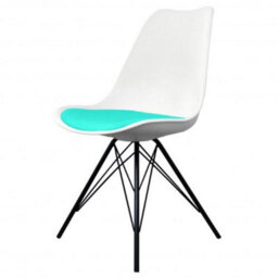 Fusion Living Soho White And Aqua Blue Plastic Dining Chair With Black Metal Legs